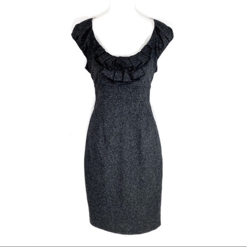 Rebecca Taylor gray wool ruffle front sheath dress